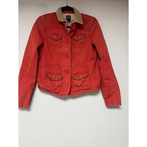 GAP Womens Red Cotton Canvas Barn Coat Chore Corduroy Collar Size 4 RN54023